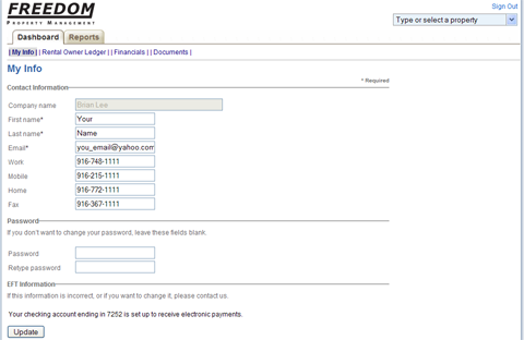 My Info Screen